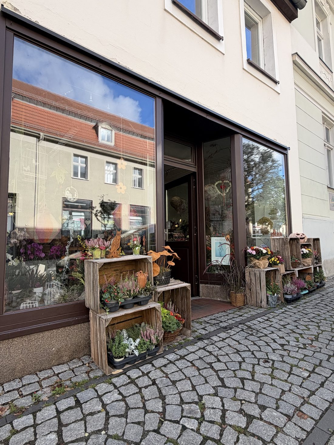 Eingang des Blumengeschäfts Bianca Volksdorf in Zehdenick